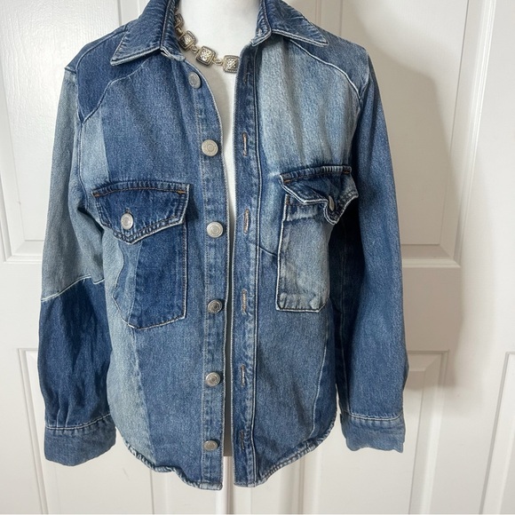 MAJE 
Patchwork-Effect Faded Denim Jacket (Size 1/small) - Picture 5 of 9